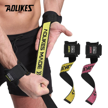 AOLIKES 1 Pair Gym Fitness Weight lifting Grip Straps Dumbbell Hand Grips Training Wrist Support Bands For Barbell Pull Up