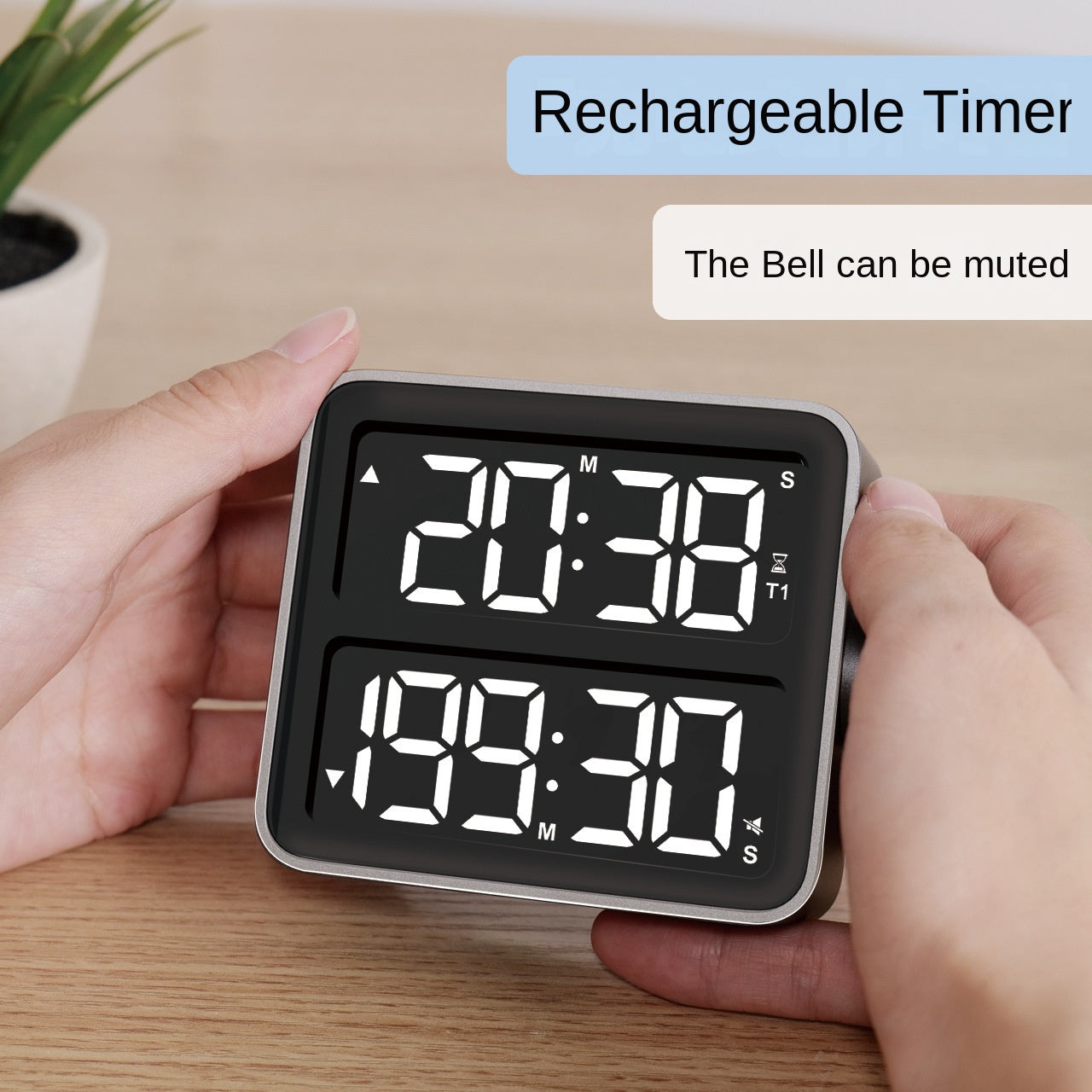 Dual screen LED timer rechargeable 199 minute countdown timer