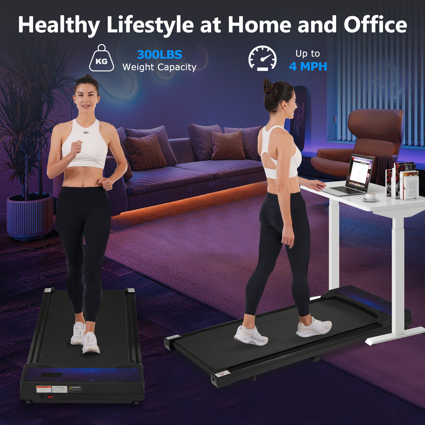 New 8.10 Walking Pad Under Home Desktop Treadmill -2.5HP Walking Treadmill 0.6-4MPH 300LBS Capacity Remote Control Battery